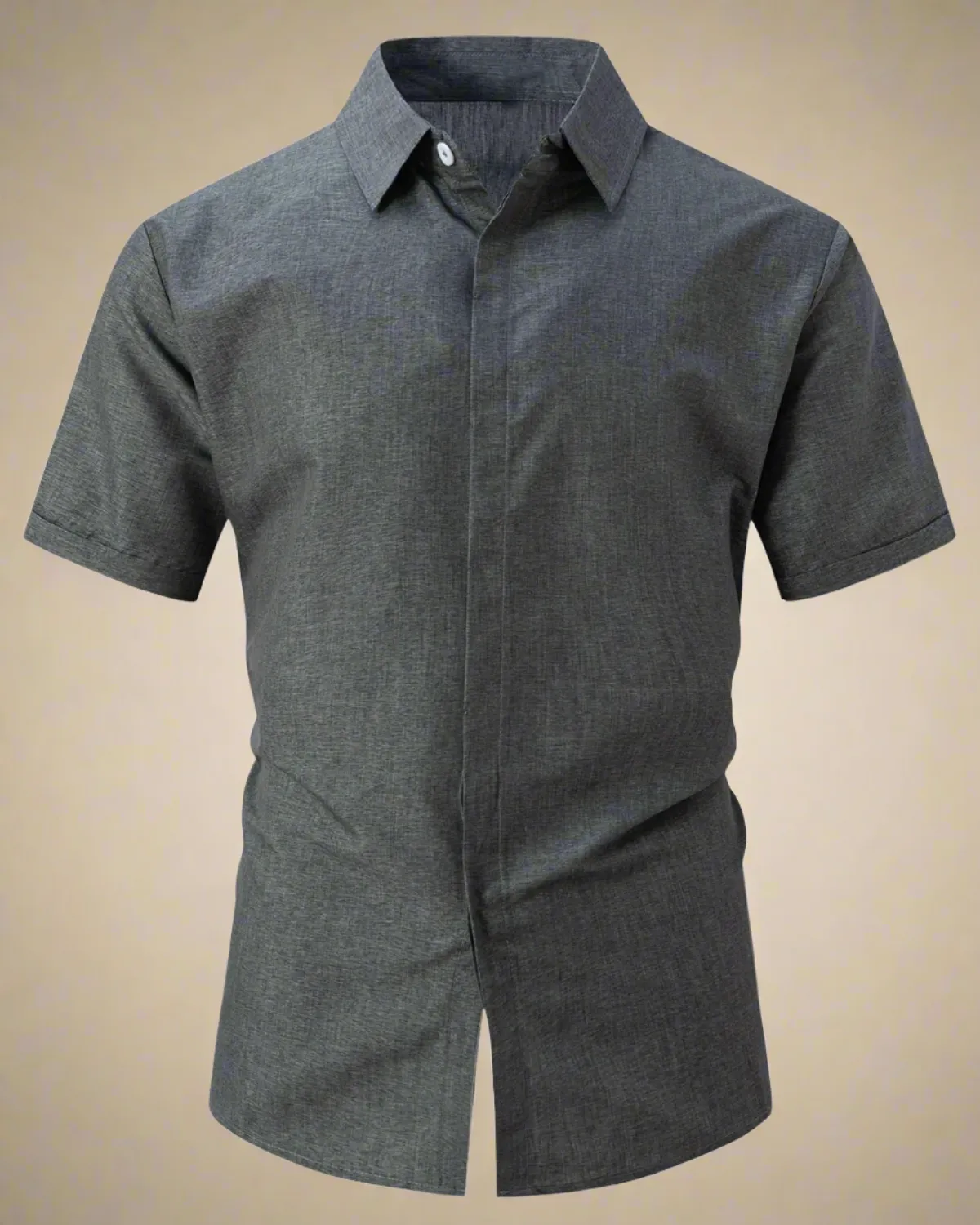 Men Grey Rayon and Linen Short Sleeve Shirt