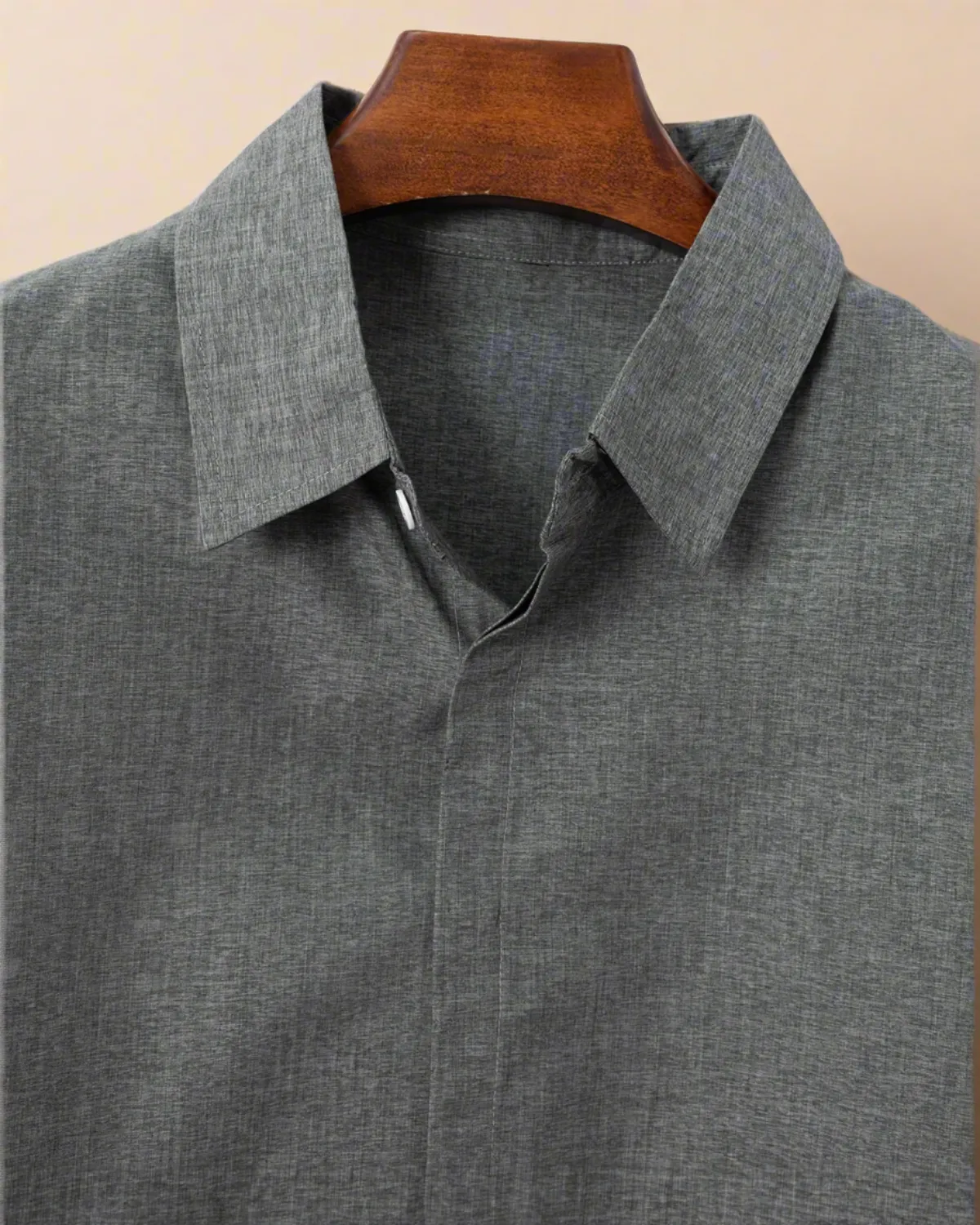 Men Grey Rayon and Linen Short Sleeve Shirt