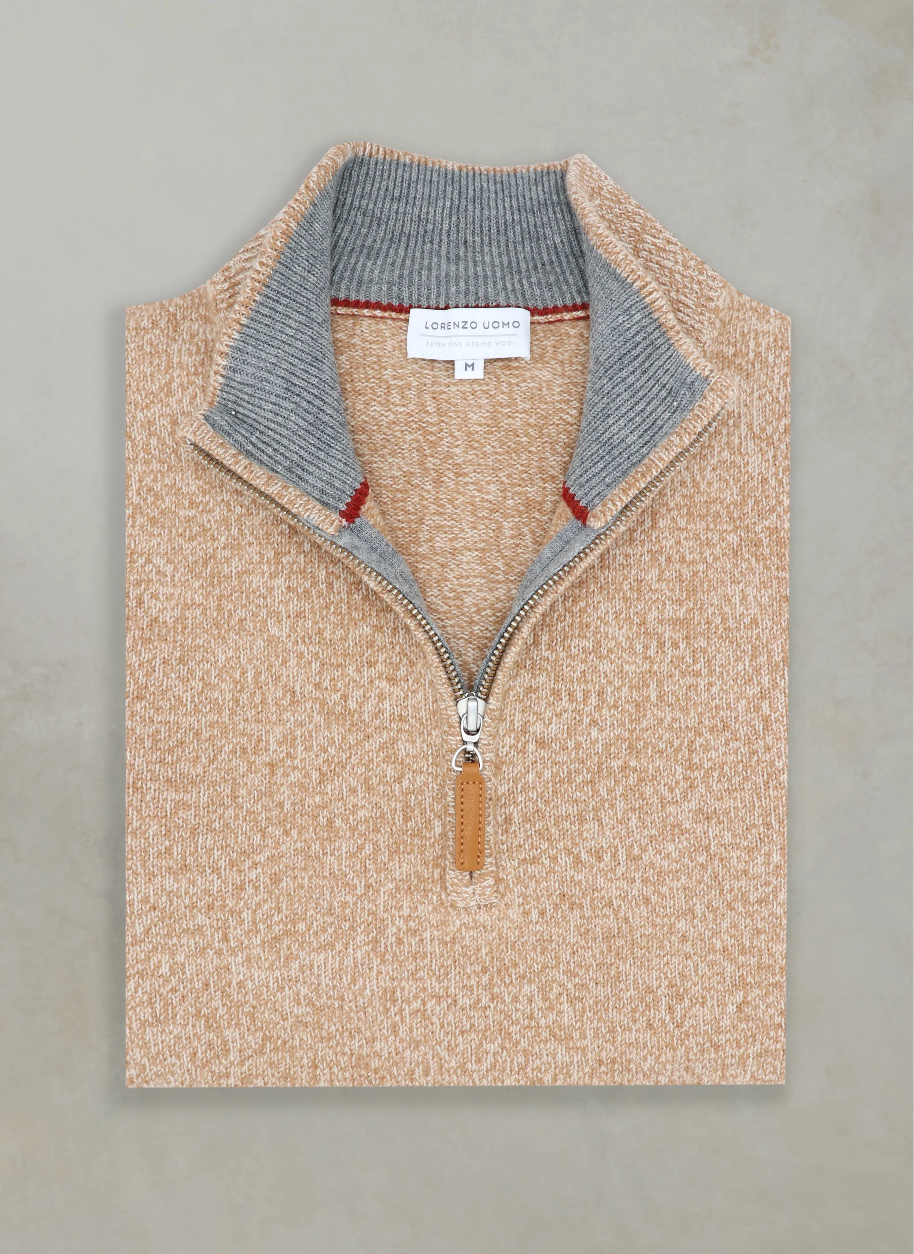 Men's Vipiteno Mouline Mélange Quarter Zip Merino Wool Sweater in Caramel