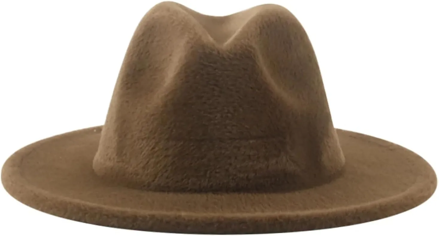 Mnjyihy Women Man Wool Fedoras Hat Solid Thick Wide Brim Casual Wedding Decorate Sombrero Chapeau