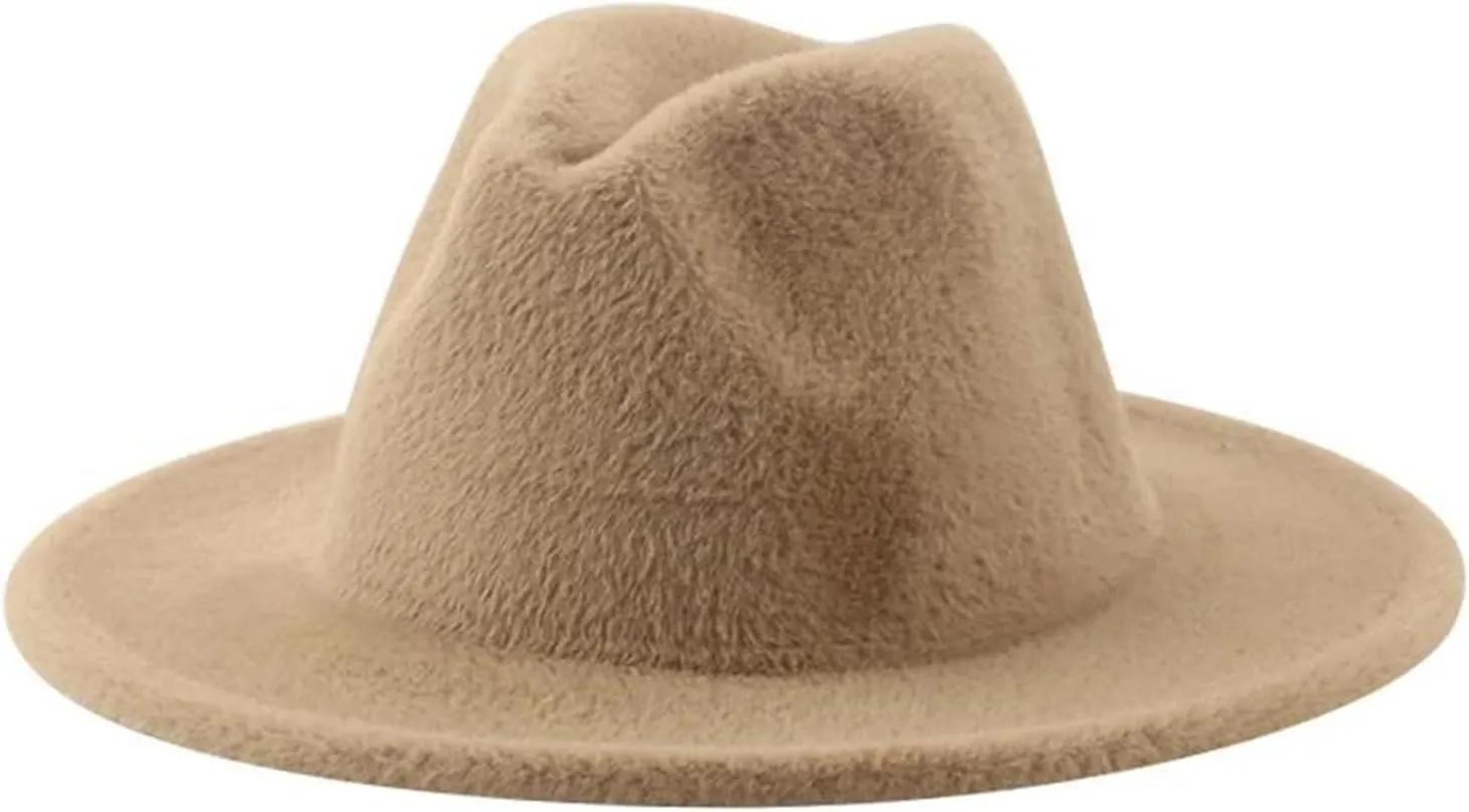 Mnjyihy Women Man Wool Fedoras Hat Solid Thick Wide Brim Casual Wedding Decorate Sombrero Chapeau