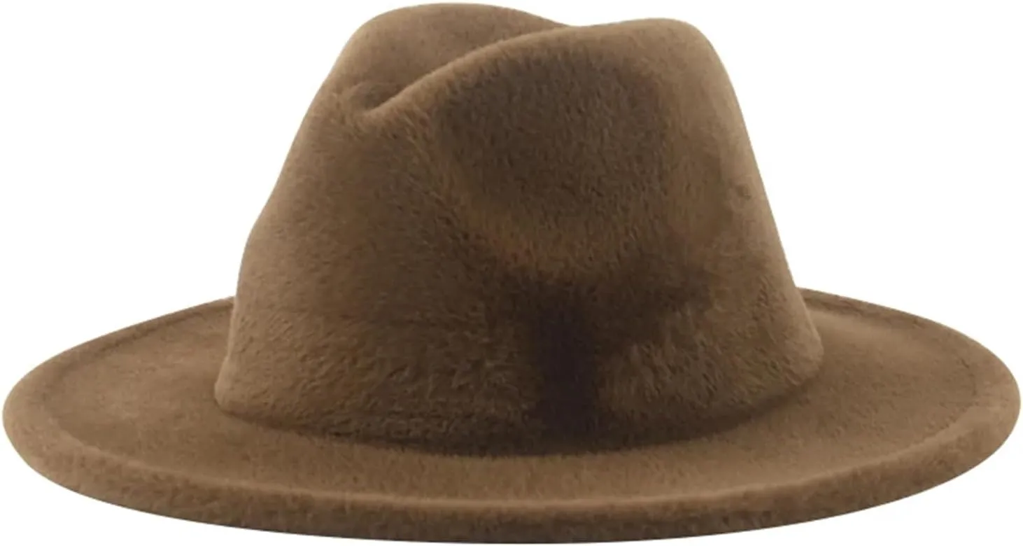 Mnjyihy Women Man Wool Fedoras Hat Solid Thick Wide Brim Casual Wedding Decorate Sombrero Chapeau