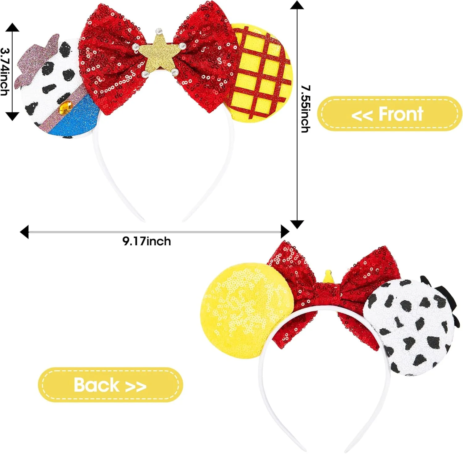Mouse Ear Headbands,Sparkle Mouse Ears Headband for Women Girls Cartoon Princess Costume Cosplay Decoration (Jessie Hat B)