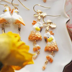 NB - J506 FLOWERS AND COCKATOO EARRINGS - 10TH ANNIVERSARY
