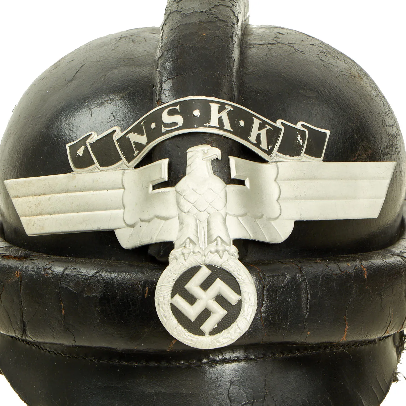 Original German WWII 2nd Pattern NSKK Crash Helmet with NOS Front Plate - Size 59
