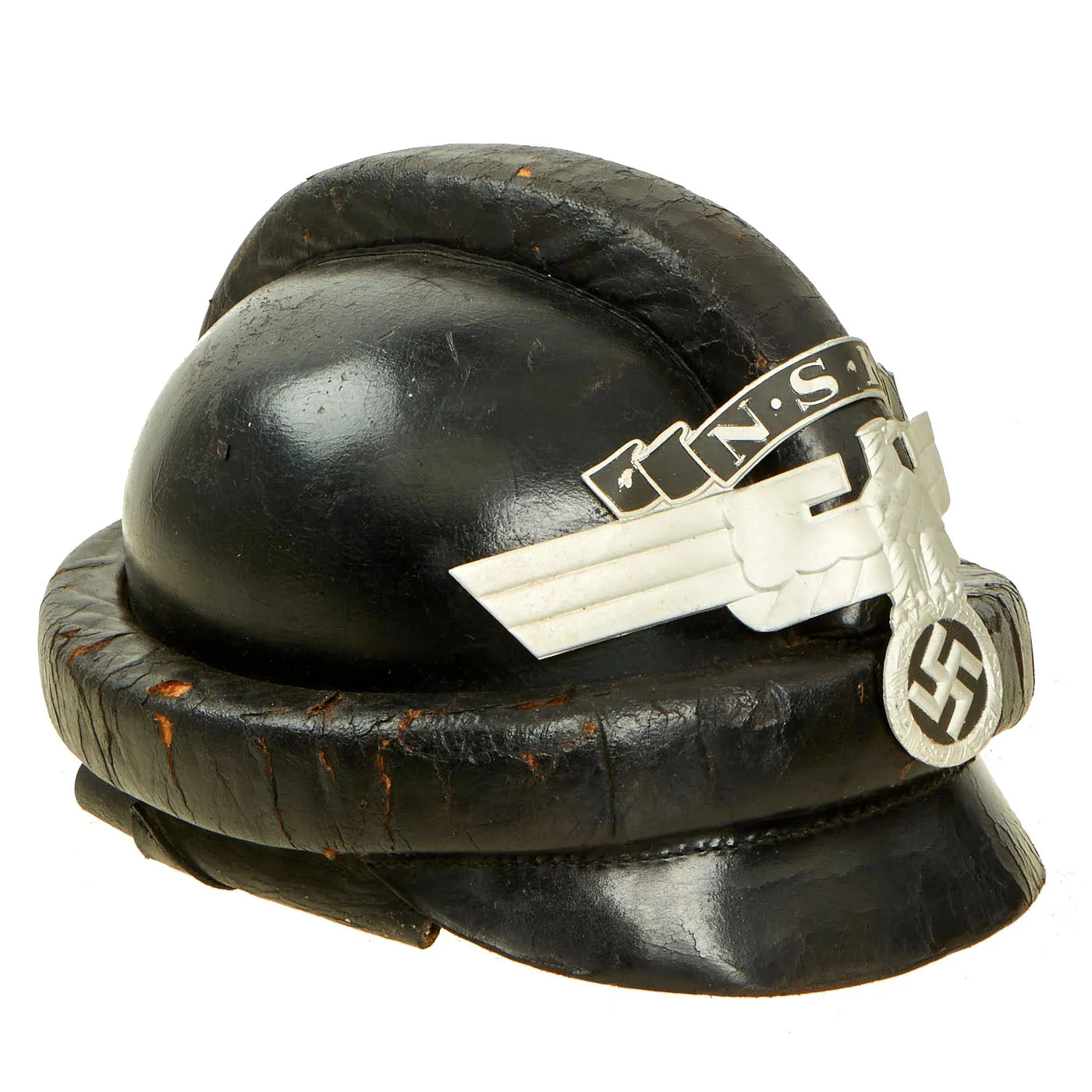 Original German WWII 2nd Pattern NSKK Crash Helmet with NOS Front Plate - Size 59