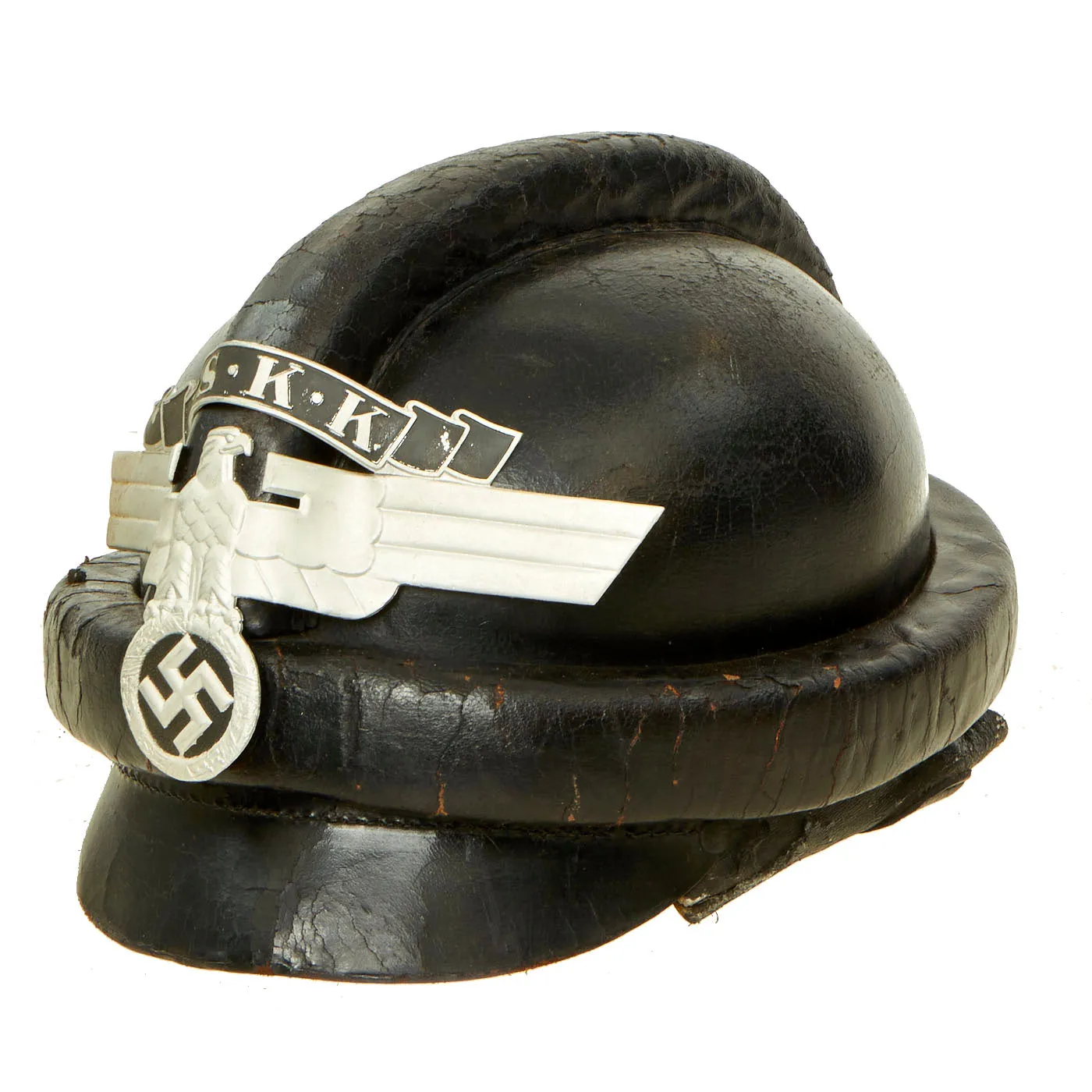 Original German WWII 2nd Pattern NSKK Crash Helmet with NOS Front Plate - Size 59