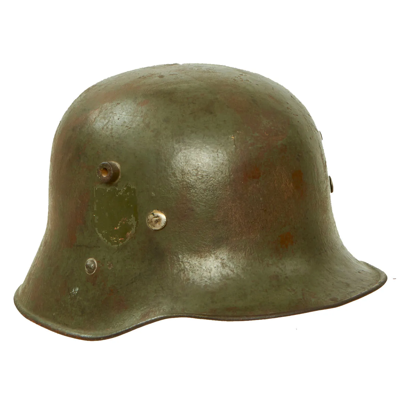 Original German WWII M17 Transitional Army Double Decal Overpaint Helmet - Austrian M-1917 Size 66 Shell