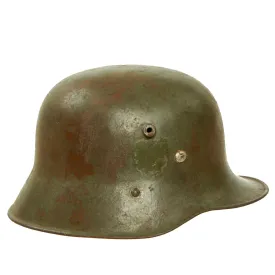 Original German WWII M17 Transitional Army Double Decal Overpaint Helmet - Austrian M-1917 Size 66 Shell