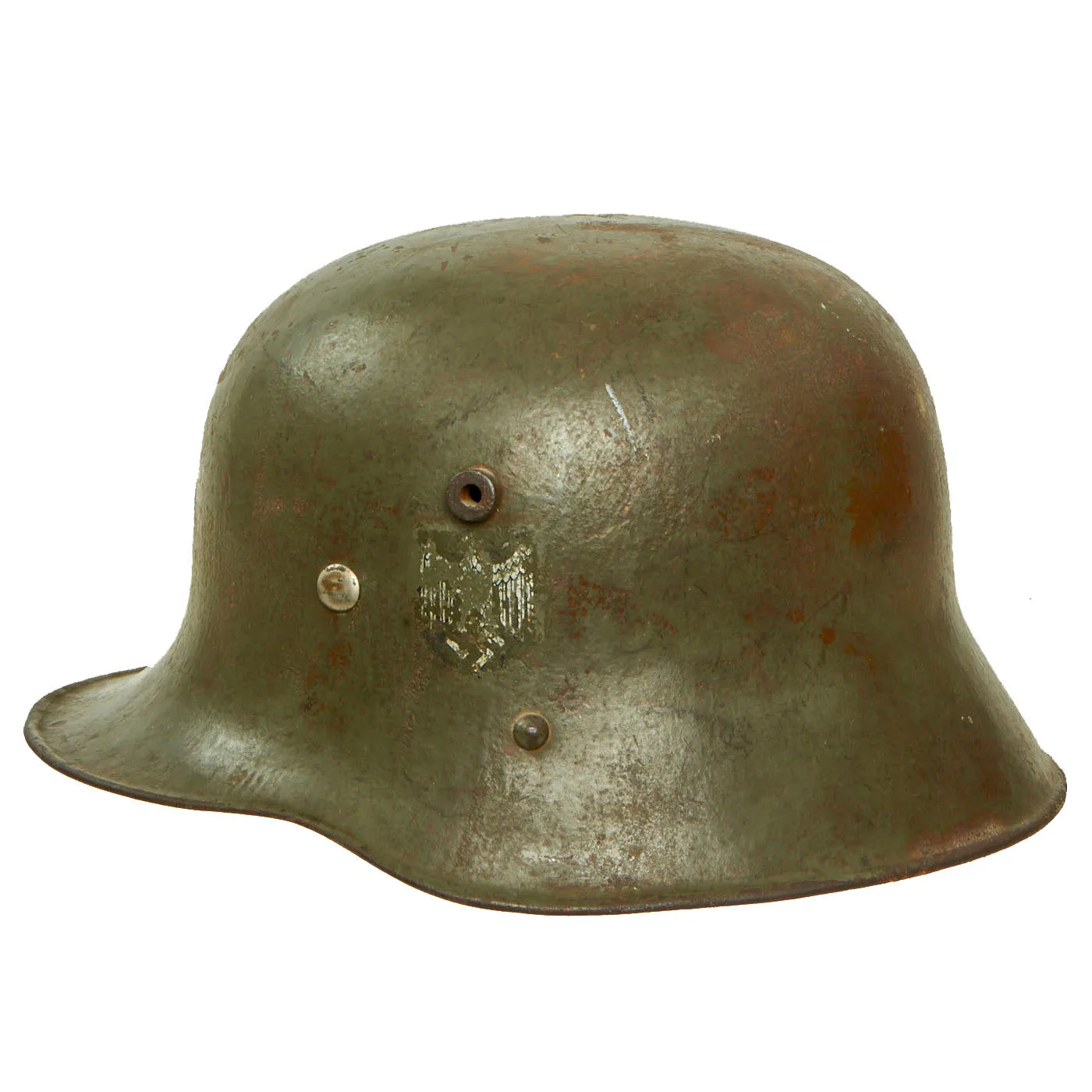 Original German WWII M17 Transitional Army Double Decal Overpaint Helmet - Austrian M-1917 Size 66 Shell