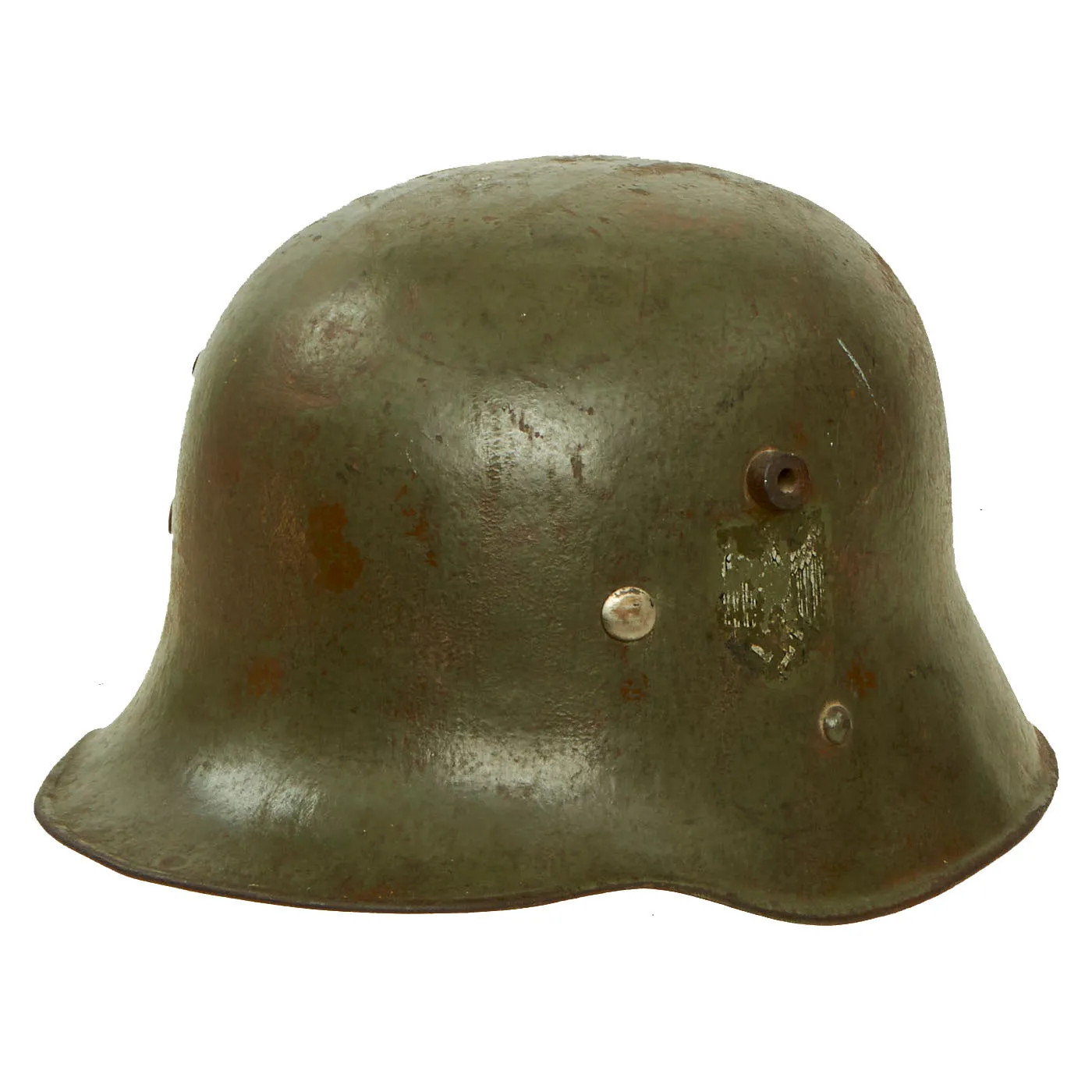Original German WWII M17 Transitional Army Double Decal Overpaint Helmet - Austrian M-1917 Size 66 Shell