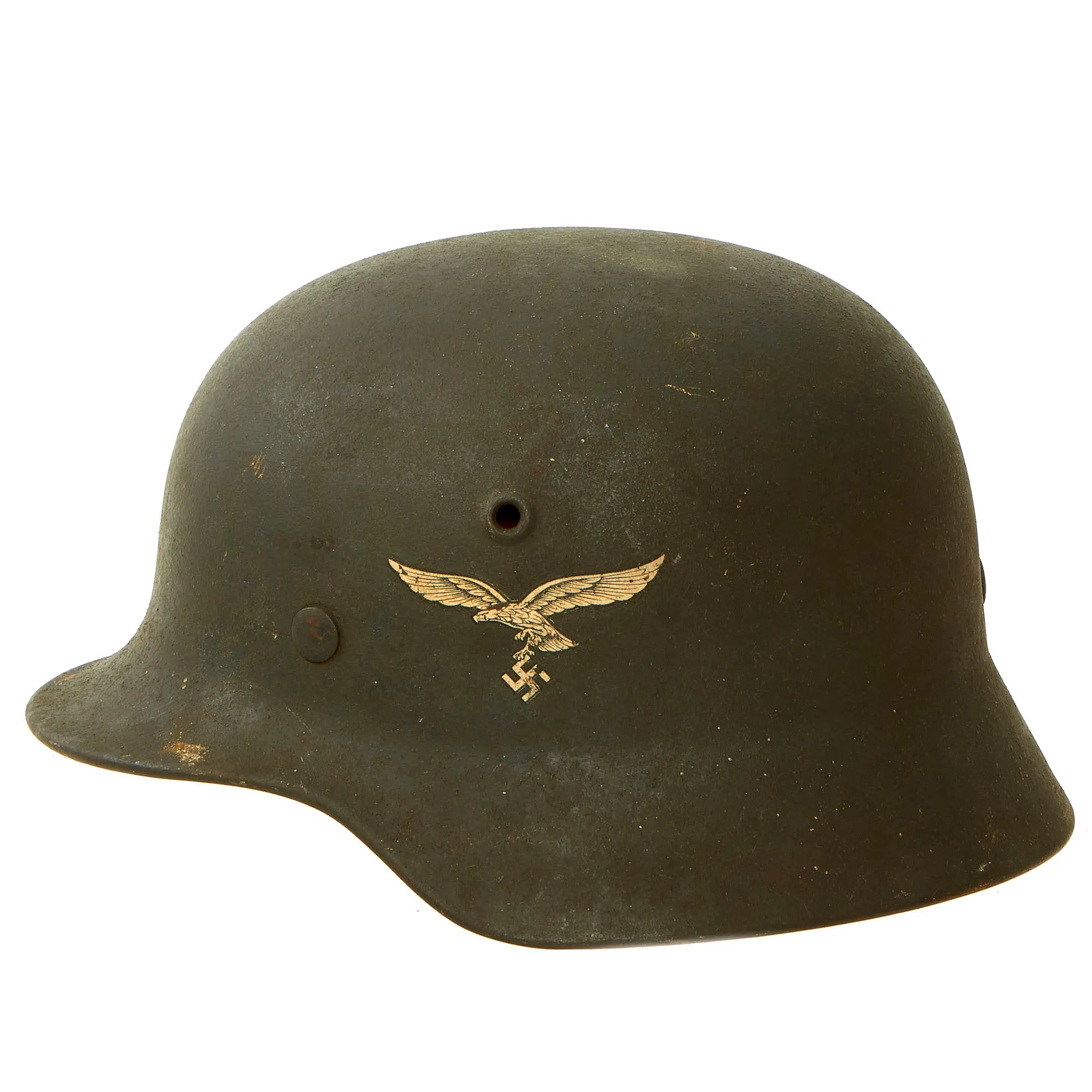 Original German WWII M40 Single Decal Luftwaffe Helmet with USGI Bring Back Certificate & Damaged Liner - ET62
