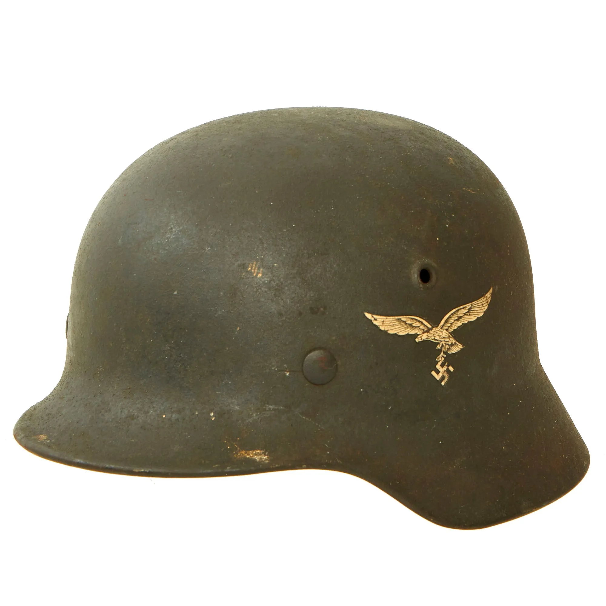 Original German WWII M40 Single Decal Luftwaffe Helmet with USGI Bring Back Certificate & Damaged Liner - ET62