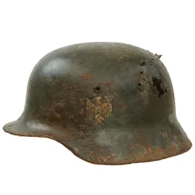 Original German WWII Relic Condition "Dug Up" Army Heer M35 Double Decal Helmet Shell - Size 64 Shell