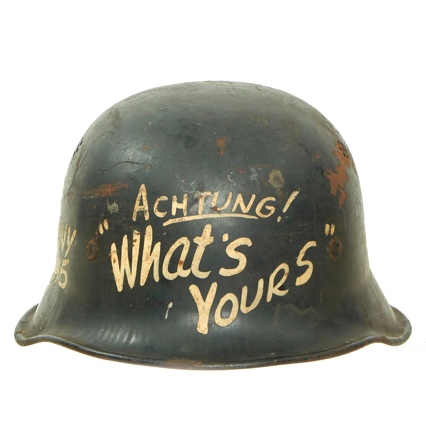 Original German WWII USGI Captured and Decorated M34 Civic Steel Helmet - size 55