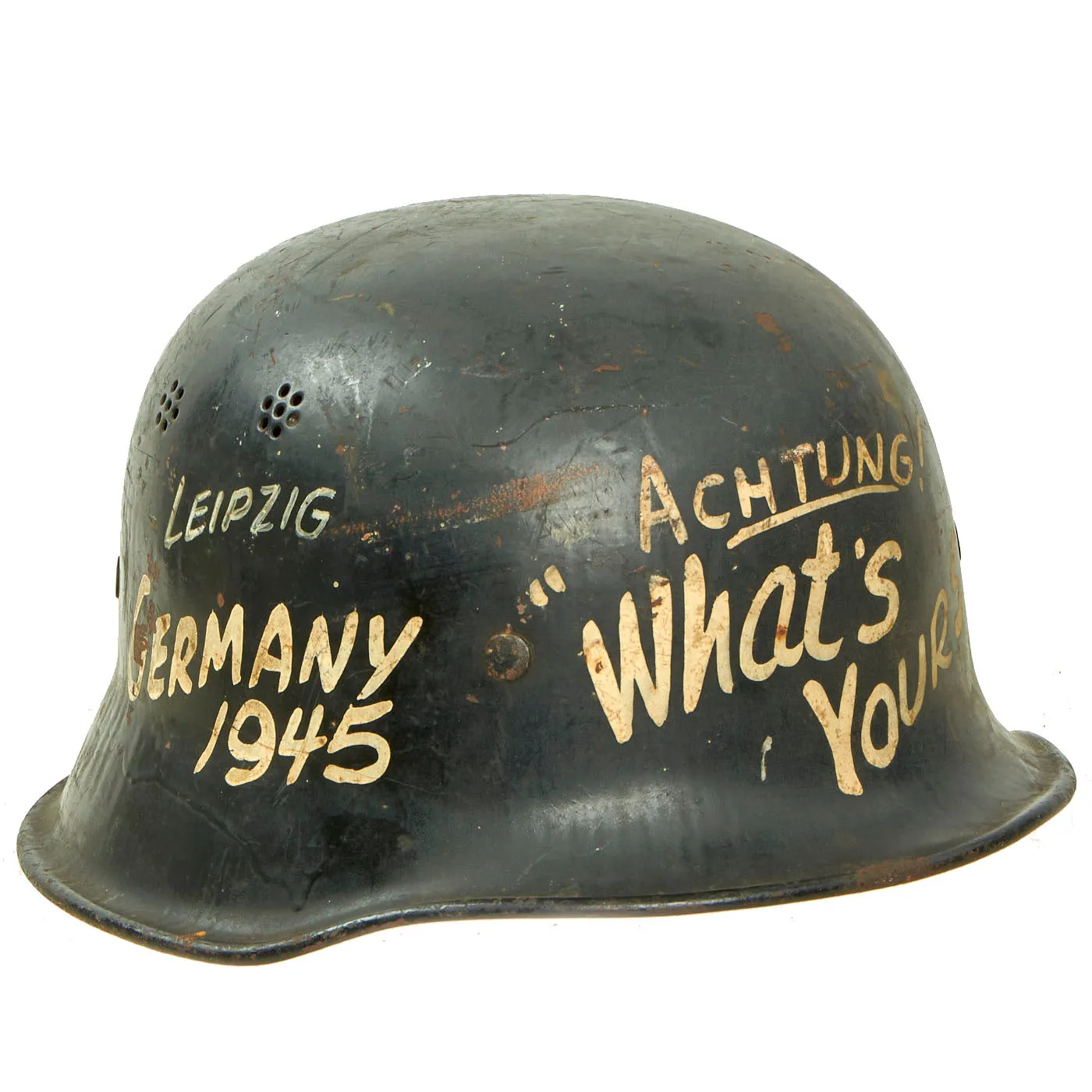 Original German WWII USGI Captured and Decorated M34 Civic Steel Helmet - size 55