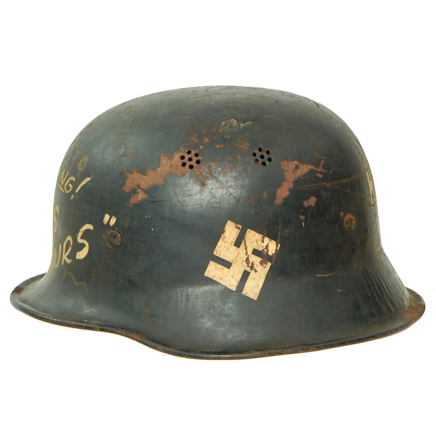 Original German WWII USGI Captured and Decorated M34 Civic Steel Helmet - size 55
