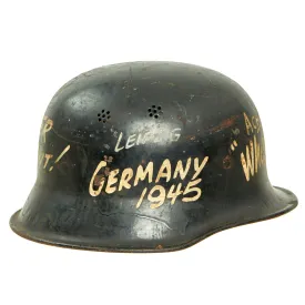 Original German WWII USGI Captured and Decorated M34 Civic Steel Helmet - size 55