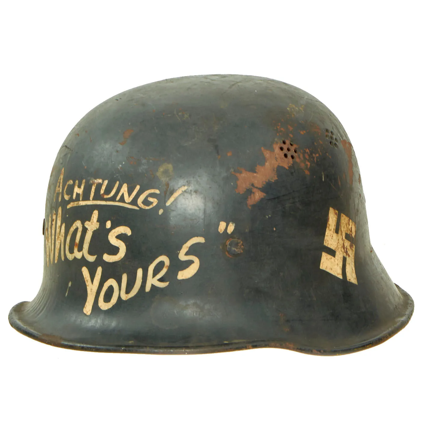 Original German WWII USGI Captured and Decorated M34 Civic Steel Helmet - size 55