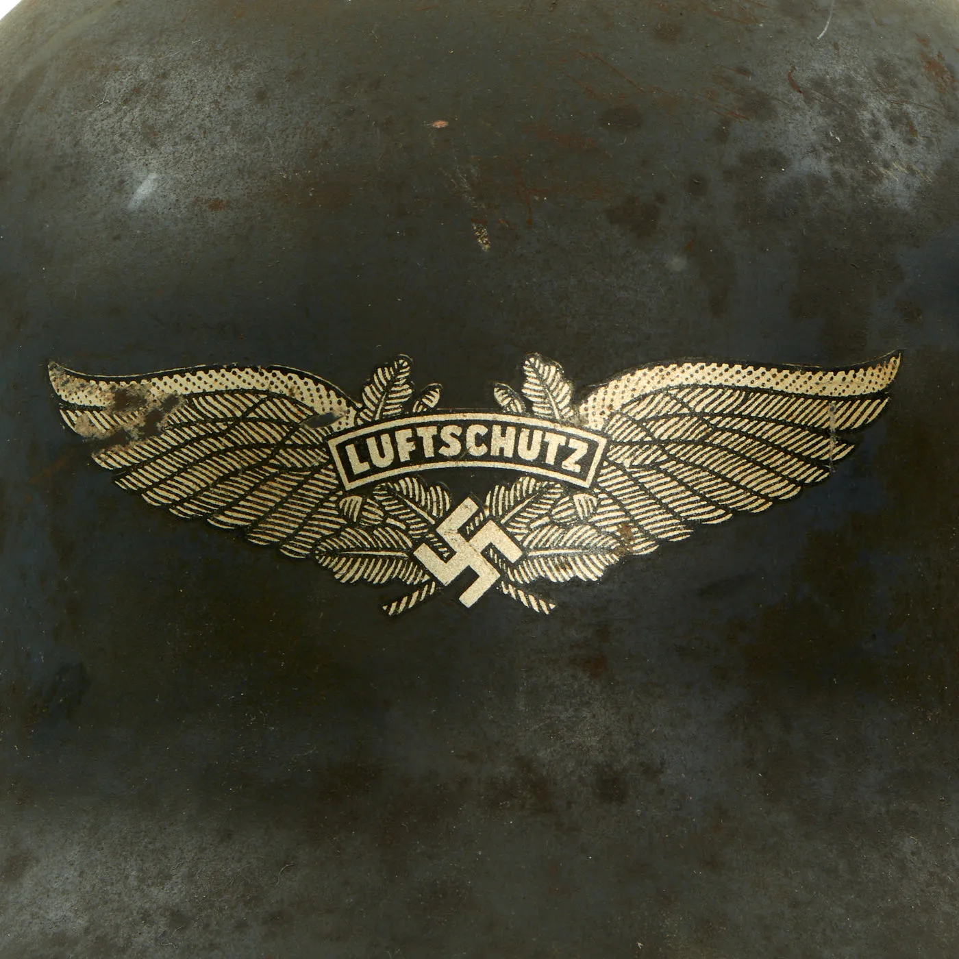 Original Rare German Pre-WWII Luftschutz Civil Air Defense Commercial Stahlhelm Helmet with Liner & Chinstrap - Shell Size 66