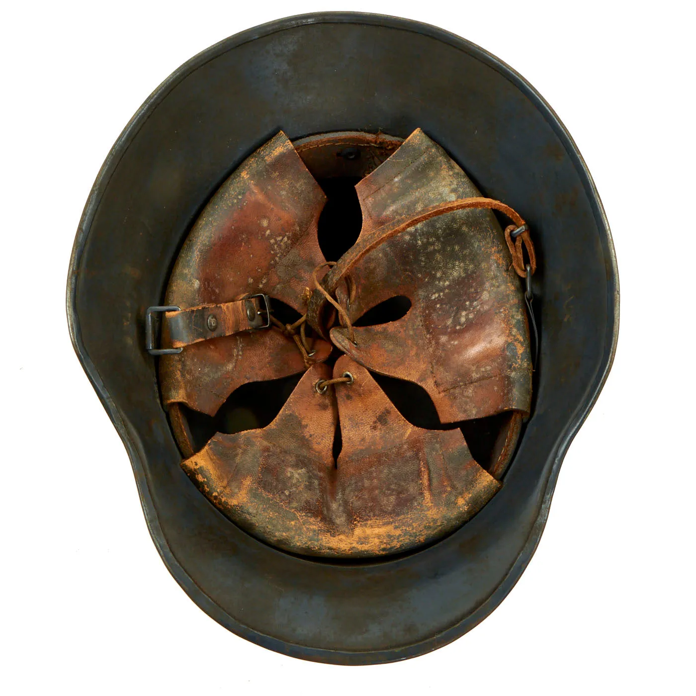 Original Rare German Pre-WWII Luftschutz Civil Air Defense Commercial Stahlhelm Helmet with Liner & Chinstrap - Shell Size 66