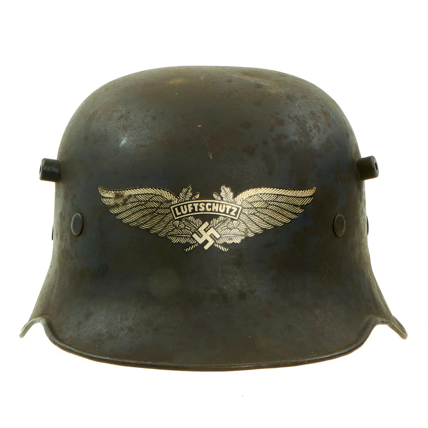Original Rare German Pre-WWII Luftschutz Civil Air Defense Commercial Stahlhelm Helmet with Liner & Chinstrap - Shell Size 66