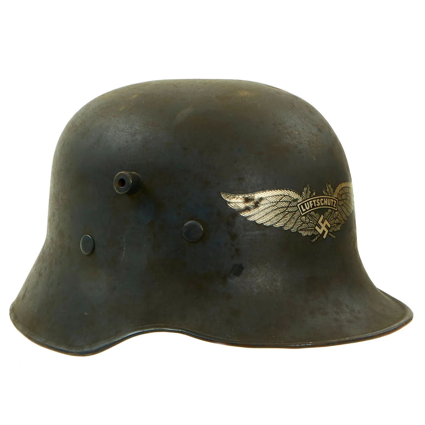 Original Rare German Pre-WWII Luftschutz Civil Air Defense Commercial Stahlhelm Helmet with Liner & Chinstrap - Shell Size 66