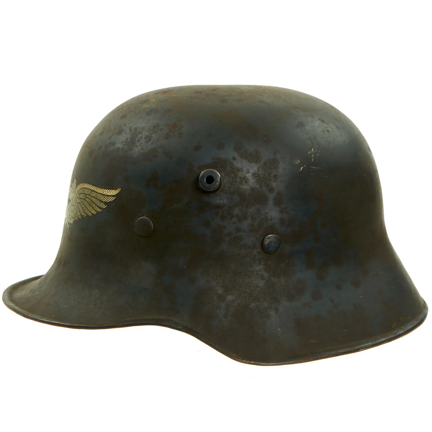 Original Rare German Pre-WWII Luftschutz Civil Air Defense Commercial Stahlhelm Helmet with Liner & Chinstrap - Shell Size 66