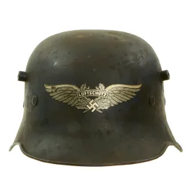 Original Rare German Pre-WWII Luftschutz Civil Air Defense Commercial Stahlhelm Helmet with Liner & Chinstrap - Shell Size 66