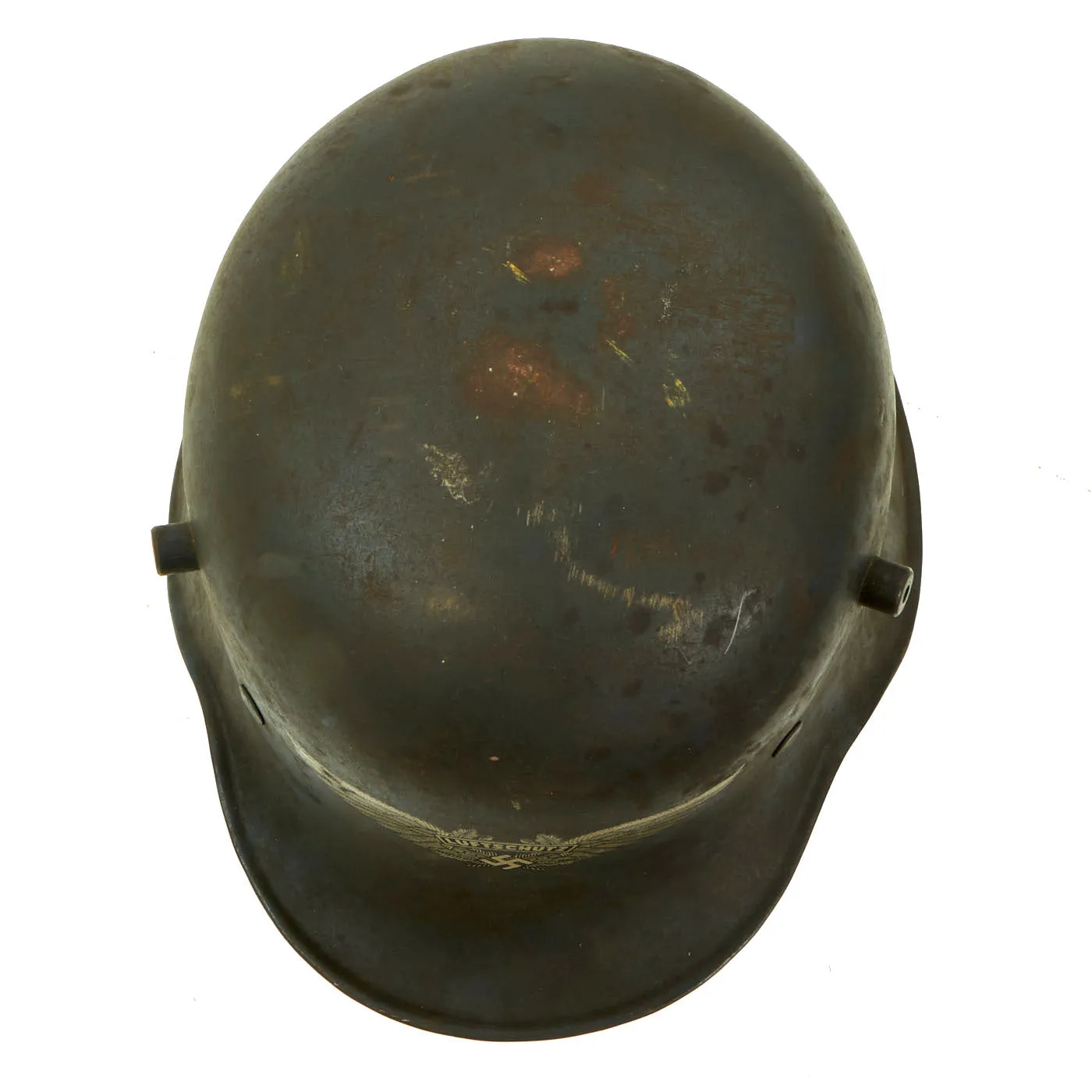 Original Rare German Pre-WWII Luftschutz Civil Air Defense Commercial Stahlhelm Helmet with Liner & Chinstrap - Shell Size 66