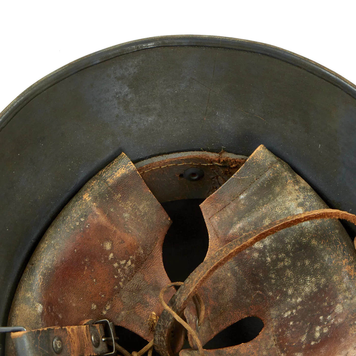 Original Rare German Pre-WWII Luftschutz Civil Air Defense Commercial Stahlhelm Helmet with Liner & Chinstrap - Shell Size 66