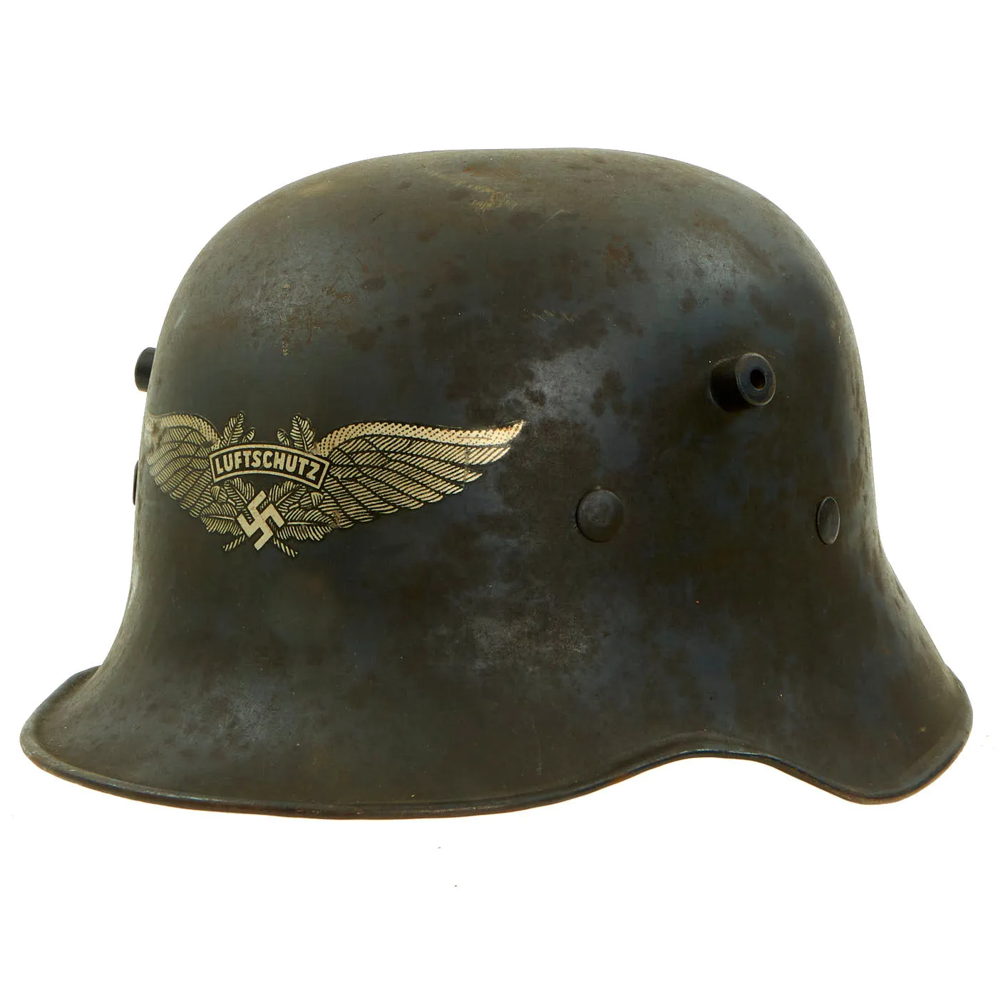 Original Rare German Pre-WWII Luftschutz Civil Air Defense Commercial Stahlhelm Helmet with Liner & Chinstrap - Shell Size 66