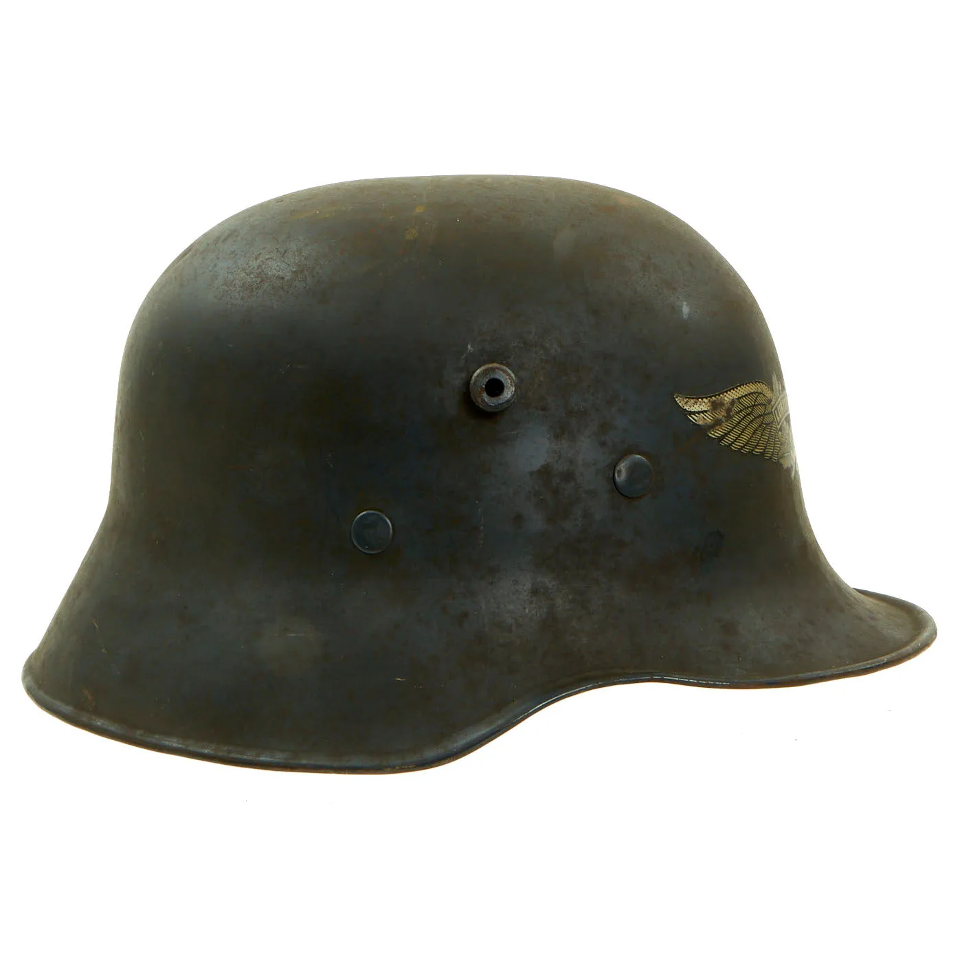Original Rare German Pre-WWII Luftschutz Civil Air Defense Commercial Stahlhelm Helmet with Liner & Chinstrap - Shell Size 66