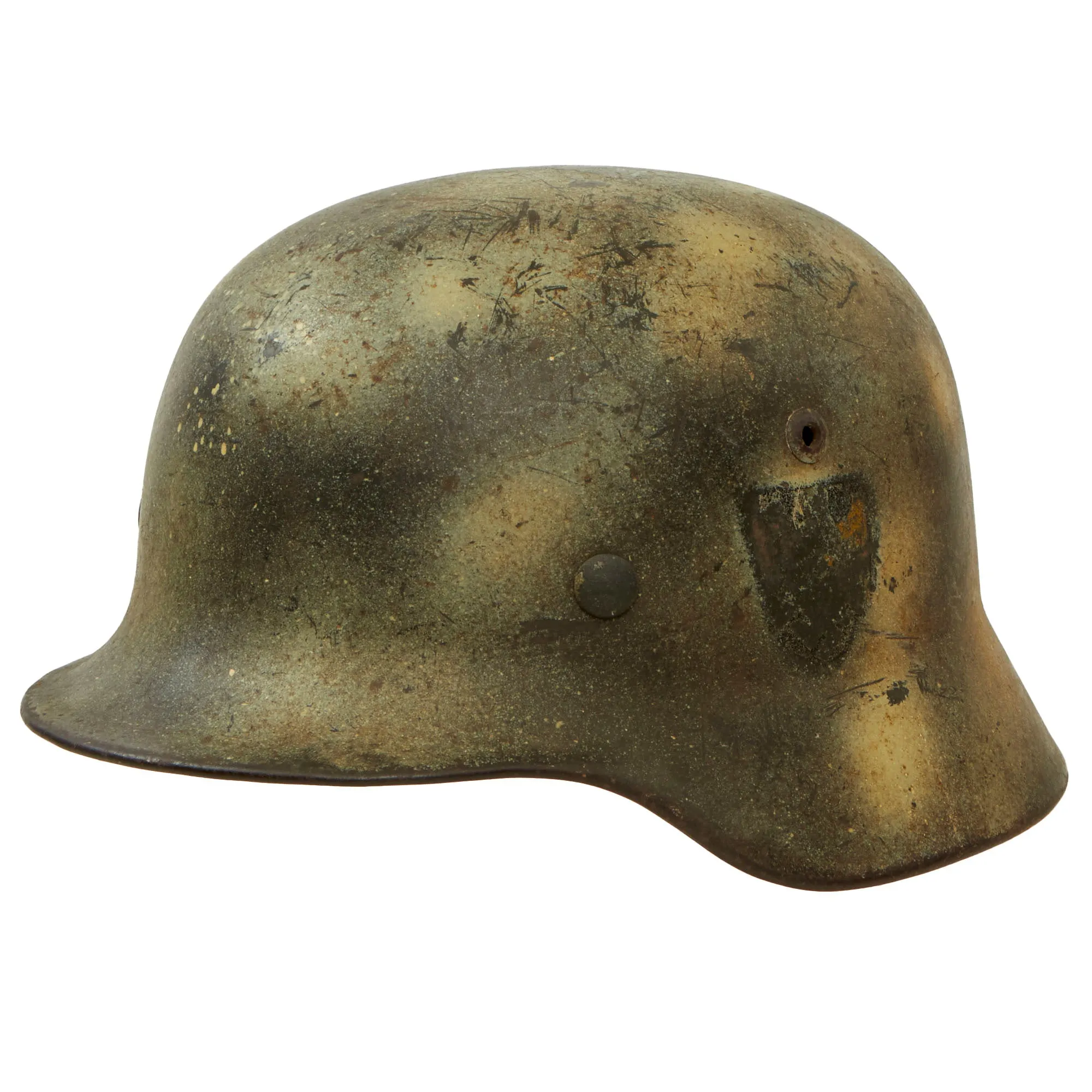 Original Rare German WWII Named Kriegsmarine Navy M35 Single Decal Overpaint Camouflage Helmet & 56cm Liner - SE64