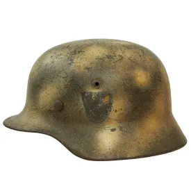Original Rare German WWII Named Kriegsmarine Navy M35 Single Decal Overpaint Camouflage Helmet & 56cm Liner - SE64