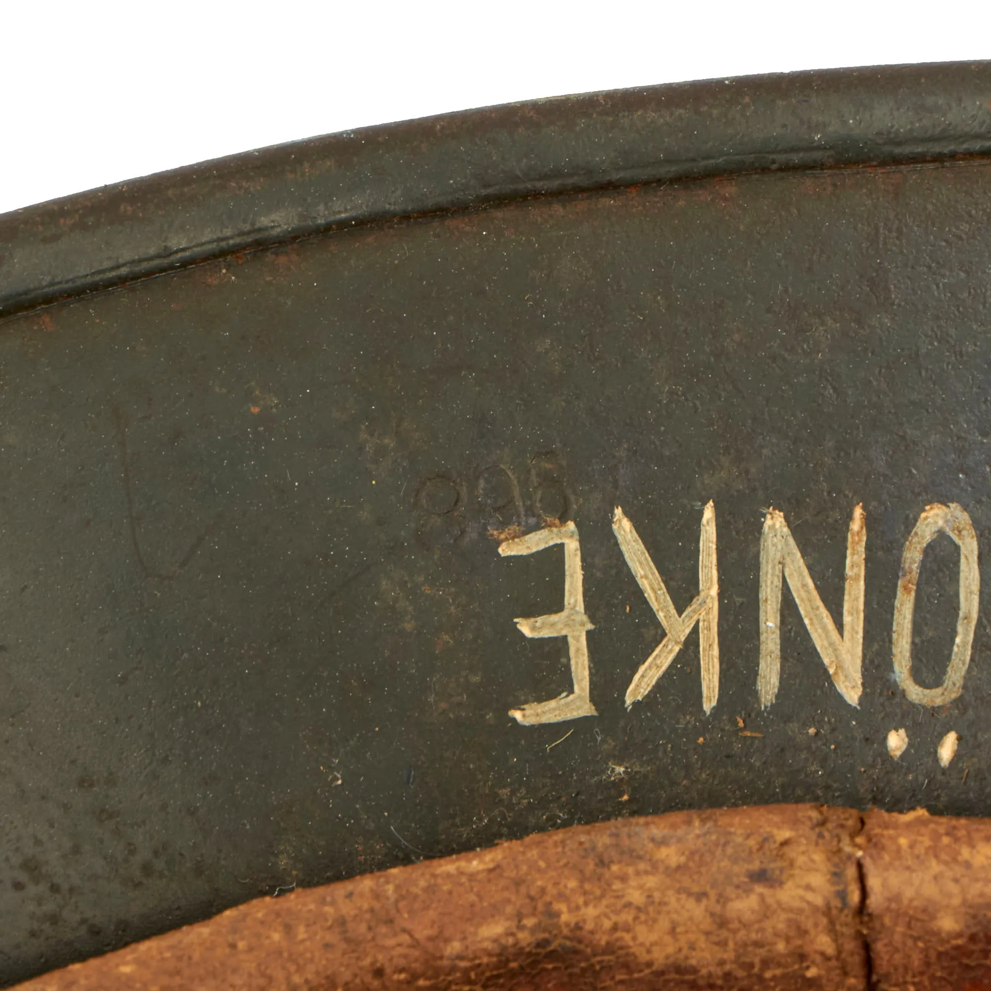 Original Rare German WWII Named Kriegsmarine Navy M35 Single Decal Overpaint Camouflage Helmet & 56cm Liner - SE64