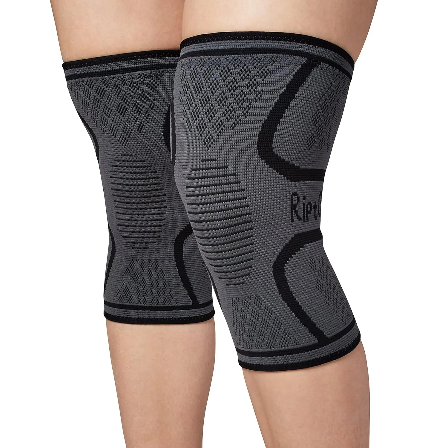 RiptGear Knee Compression Sleeve - 2 Pack - Braces for Knee Pain - Compression for Arthritis, Meniscus Tear, Running - Support for Women and Men - Sleeves Weightlifting (X-Large, Gray (2 Pack))