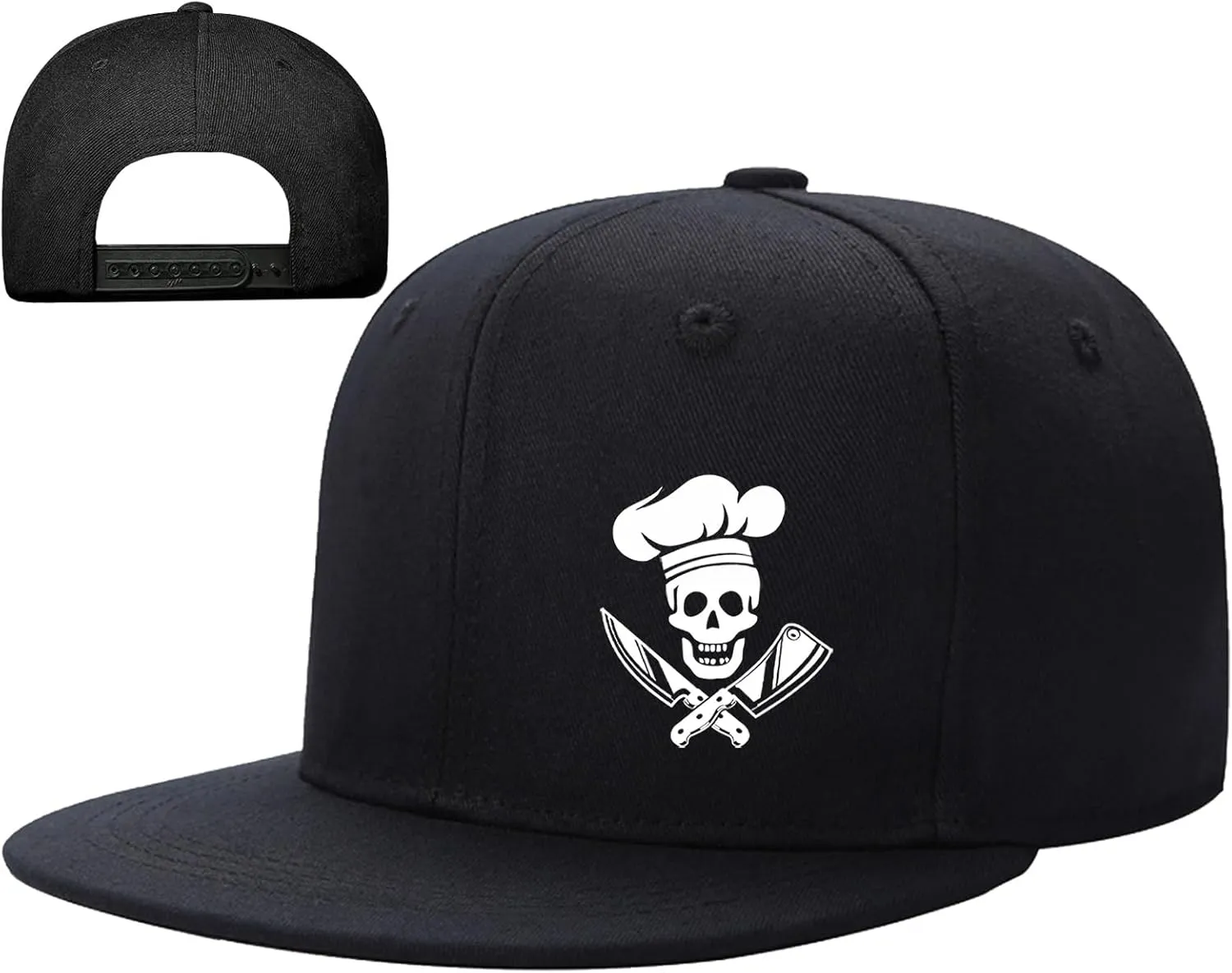 Skull Flat Bill Hats for Men Snapback Hats Adjustable Fitted Flat Brim Black Baseball caps for Men Cool Hip Hop Cap