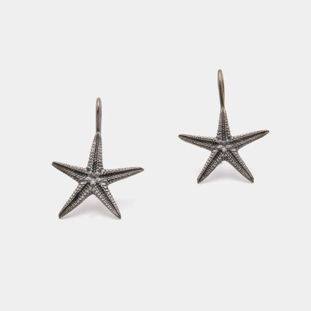 Starfish - dangly earrings - silver 925 - dark rhodium plated