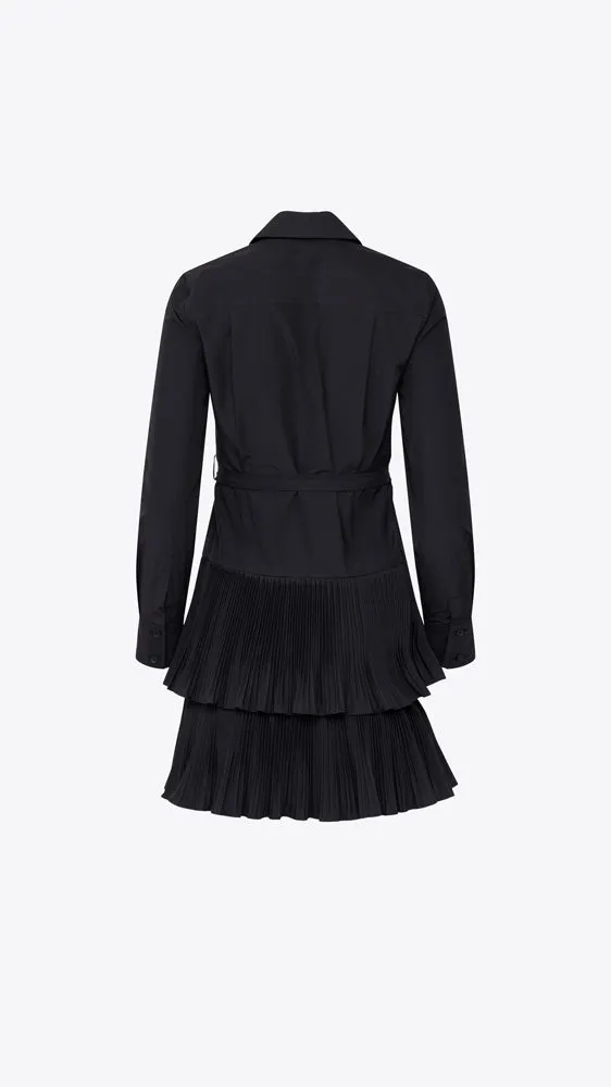Sterling Long Sleeve Pleated Mini Dress - Black