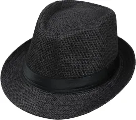 Straw Fedora Hat Wide Brim Summer Beach Sun Cap Panama Hat for Men Women