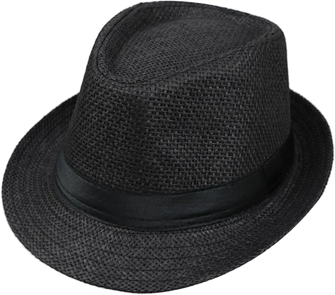 Straw Fedora Hat Wide Brim Summer Beach Sun Cap Panama Hat for Men Women