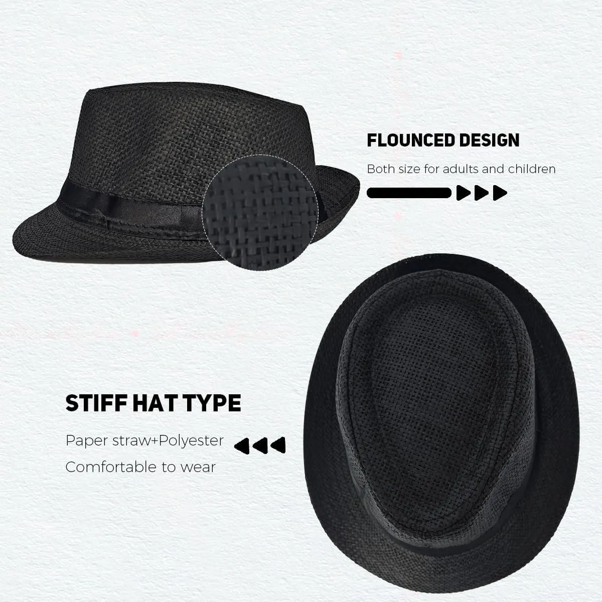 Straw Fedora Hat Wide Brim Summer Beach Sun Cap Panama Hat for Men Women