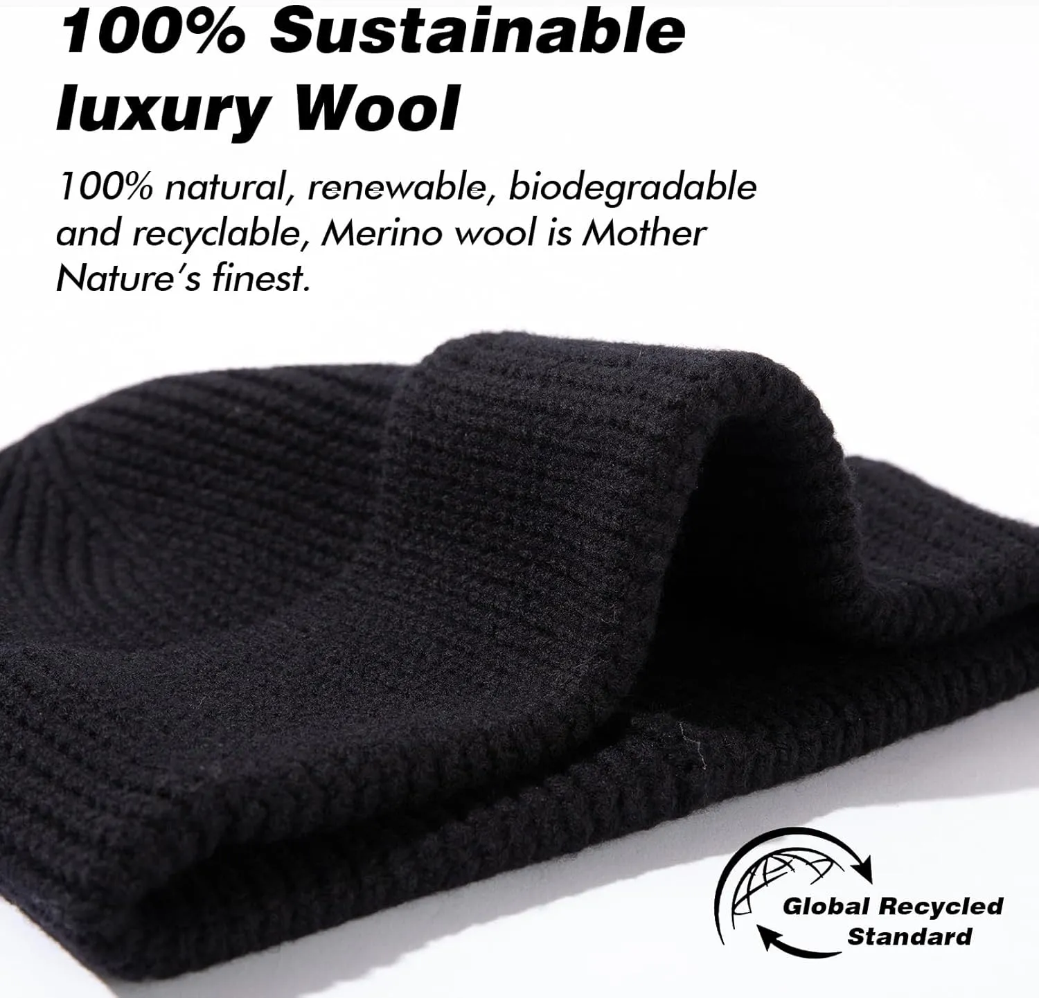 TOP-EX XL/XXL 100% Merino Wool Cuffed Beanie Hat for Men & Women, Warm Knitted Winter Hats 55-66CM