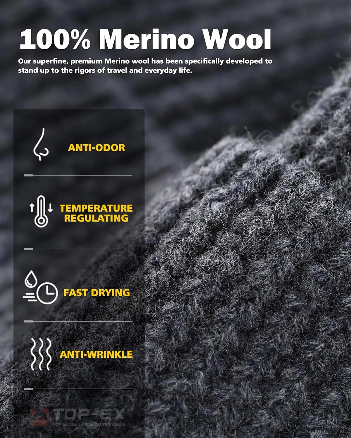 TOP-EX XL/XXL 100% Merino Wool Cuffed Beanie Hat for Men & Women, Warm Knitted Winter Hats 55-66CM