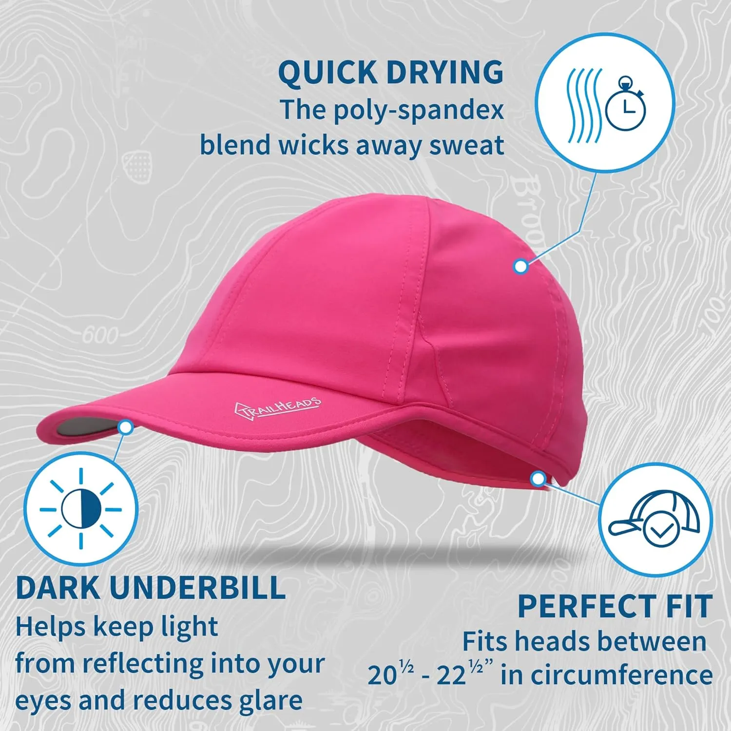 TrailHeads UV Protection Running Hats for Women, 50  UPF - Summer Hats for Women Baseball Cap - Tennis, Golf, Gym, Workout