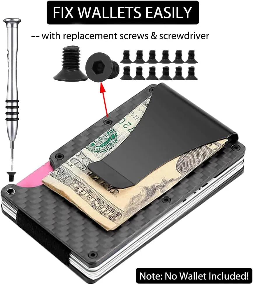 Wallet Replacement Screw Kit  Elastic Cash Strap Replacement for Wallet (Standard Set - Black)