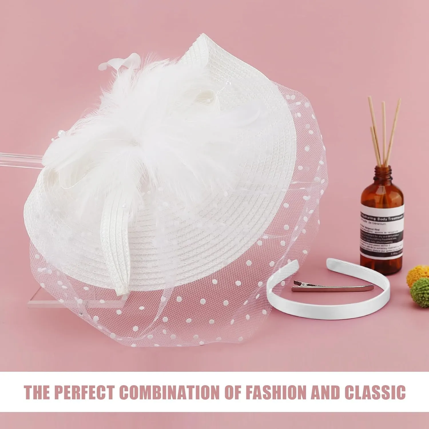 Women Fascinators Hats Flower Mesh Feathers with Headband and Clip Tea Party Headwear for Girls and Women