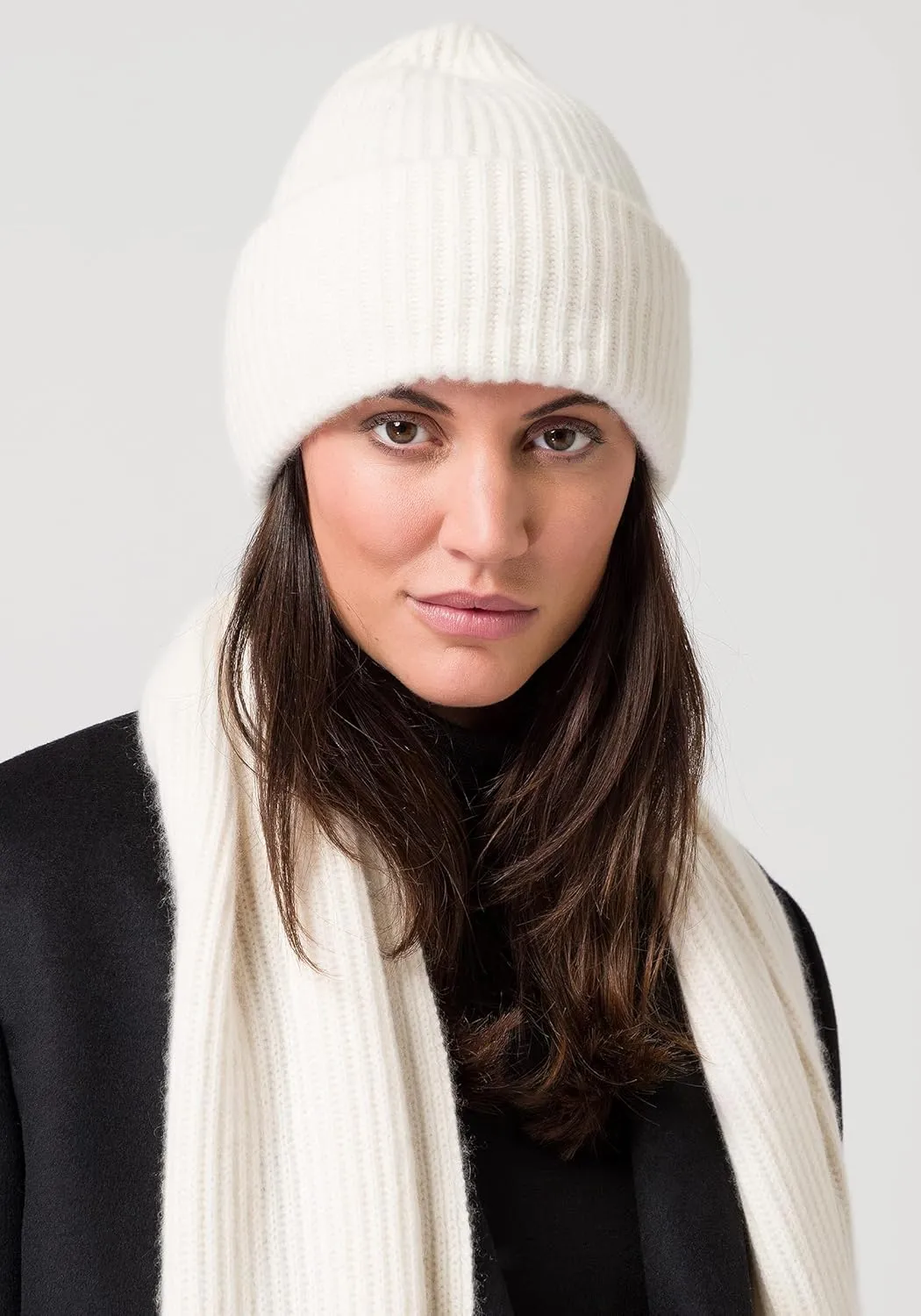 Womens Chunky Knit Beanie, 100% Cashmere, Soft & Stretchy, Warm Hat for Autumn, Winter, Spring