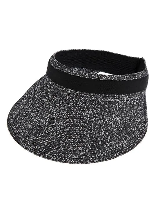 Women's Marl Straw Sun Visor with Ribbon Band